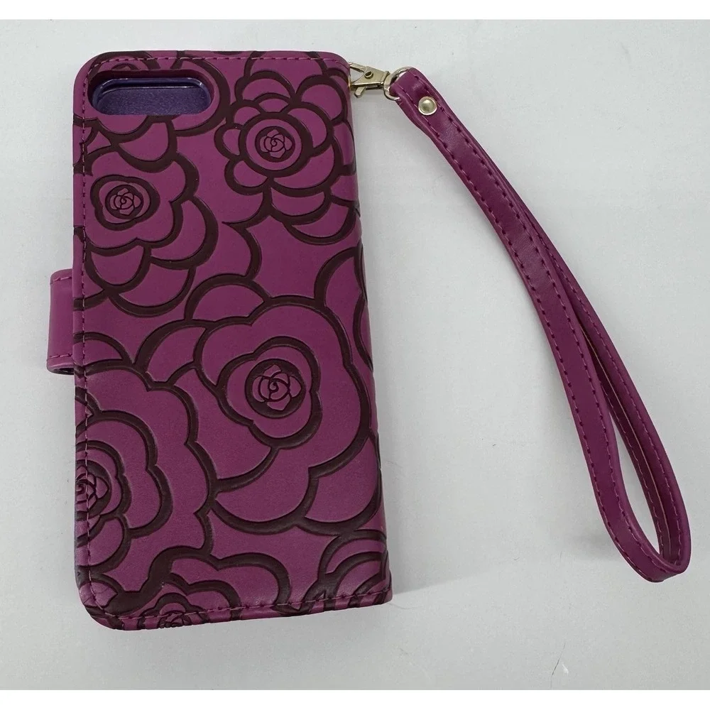 Floral Wallet Case iPhone 7/8 Plus Pink Rose  Wristlet Folio Card Holder